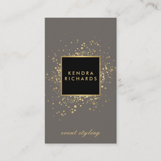 Scattered Imitate Gold Confetti auf Modern Grau Visitenkarte (Vorderseite)
