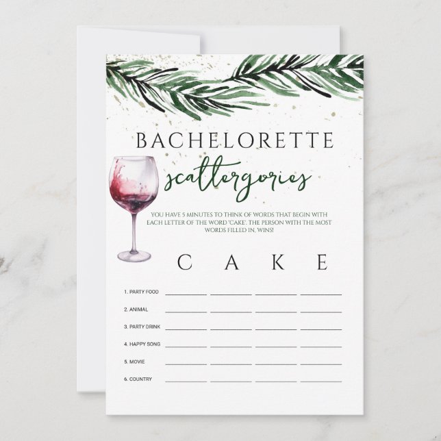 Scattergories Pins de Vin Carte de jeu Bachelorett (Devant)