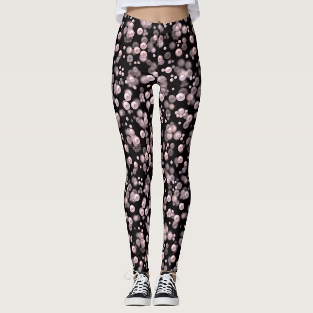 Scatterings von rosa und weißen Perlen auf schwarz Leggings (Vorderseite)
