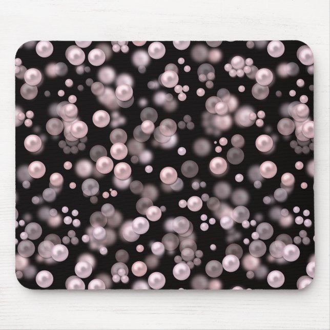 Scatterings von rosa und weißen Perlen auf schwarz Mousepad (Vorne)