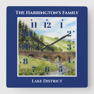 Scawgill Bridge over River Aiken Lake District UK Quadratische Wanduhr