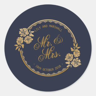 Sceau autocollant de mariage personnalisé or éléga