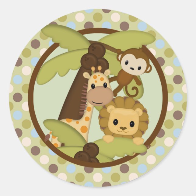 Sceau autocollant rond Baby shower Lion singe JPN- (Devant)