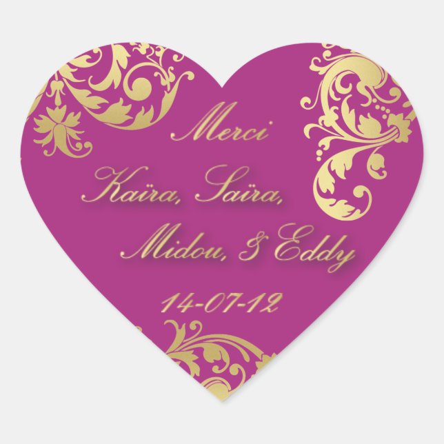 Sceau Merci - Sticker Mariage Fuschia & Gold Flora (Devant)
