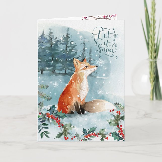 Scène boisée, renard Noël Carte de voeux pliée (Devant)