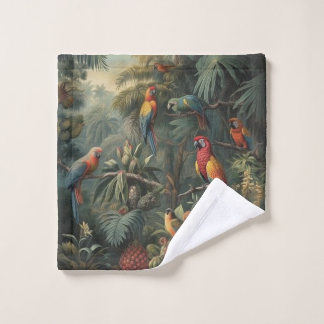 Scène botanique de perroquets et ananas (Gant de toilette)