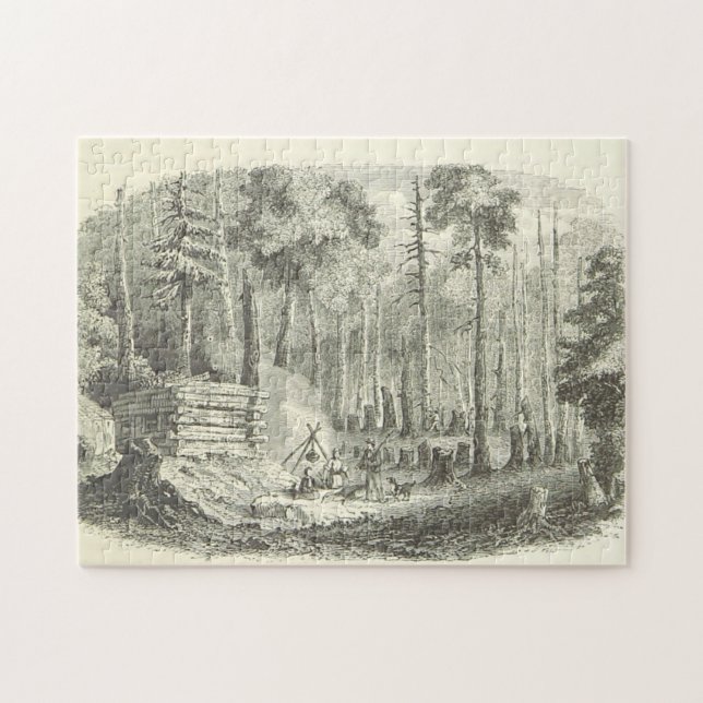 Scène de Cabine de forêt vintage rustique Puzzle (Horizontal)