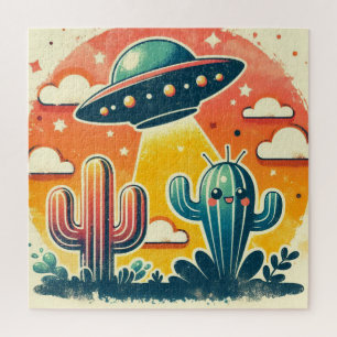 Scène de désert coloré avec puzzle UFO