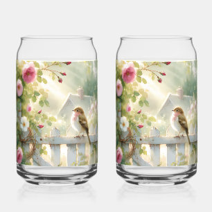 Scène de jardin de roses à l'aquarelle avec oiseau