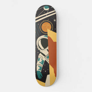 Scène De L'Espace Rétro Avec Skateboard Astronaut
