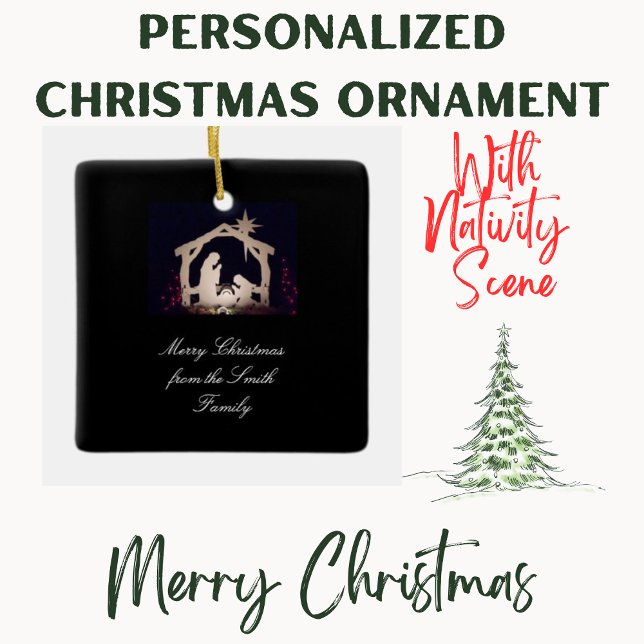 Scène de Nativité Joyeux ornement en céramique de  (Create Your Own Christmas Ornament)