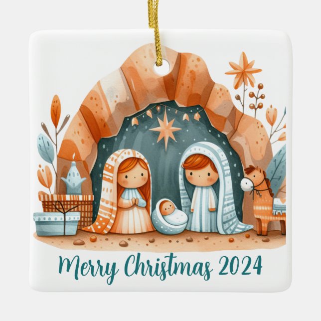 Scène de Nativité personnalisée Ornement de Noël (Devant)