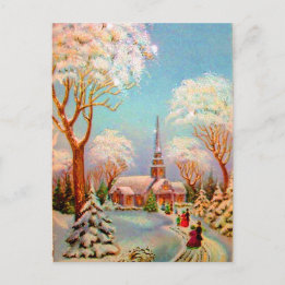 Scène de neige de l'église Carte postale Art Vinta