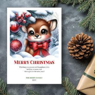 Scène de Noël bébé faon à l'aquarelle Carte de vœu