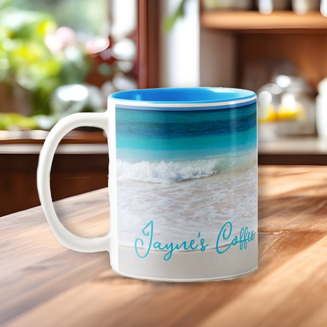 Scène de plage tropicale Mug de café personnalisé (Créateur téléchargé)