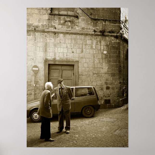 Scène de rue en Italie à sepia poster (Devant)