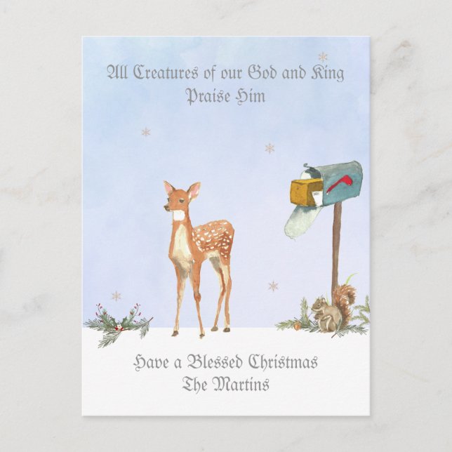 Scène d'hiver avec carte religieuse de cerf (Devant)