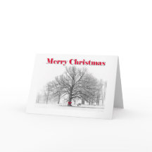 Scène d'hiver Carte de Noël Bow rouge (pliée)
