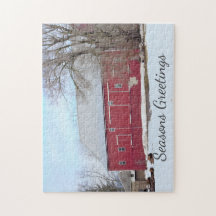 Scène d'hiver de la grange rouge Puzzle