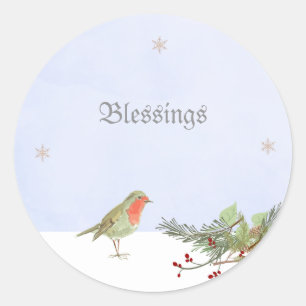 Scène d'hiver de Noël avec Sticker de Bénédiction 