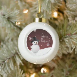 Scène d'hiver de Snowman rouge ornement encadré