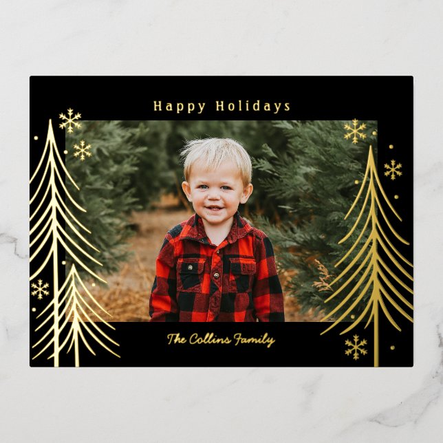 Scène d'hiver Foil Carte postale Fête Famille Réun (Recto)