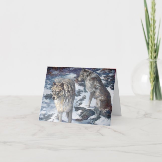 Scène d'hiver Pair Wolf avec paysage plié (Devant)