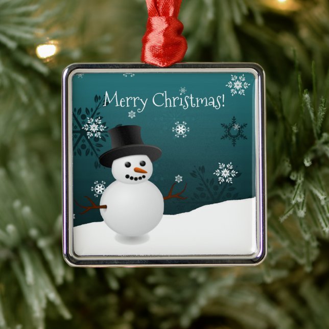 Scène d'hiver Snowman turquoise Ornement en cérami (Arbre)