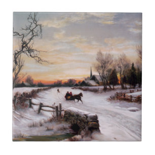 Scène D'Hiver vintage. Carreaux cadeaux de Noël