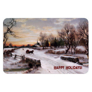 Scène D'Hiver vintage. Magnet cadeau de Noël