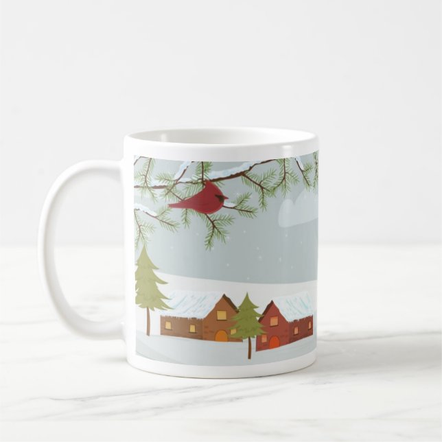 Scène hivernale avec Mug d'oiseaux rouges (Gauche)