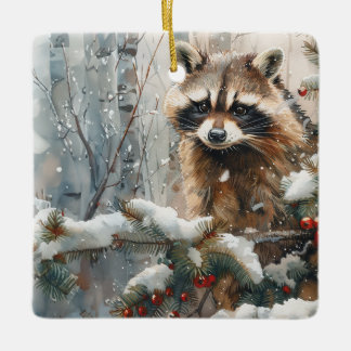 Scène hivernale Raccoon - Ornement de la faune
