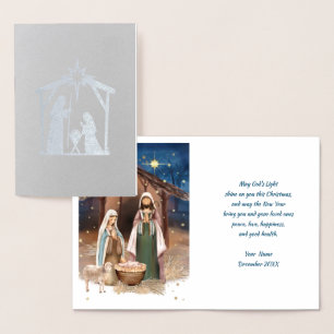 Scène Nativité Luxe Véritable Foil Cartes de Noël