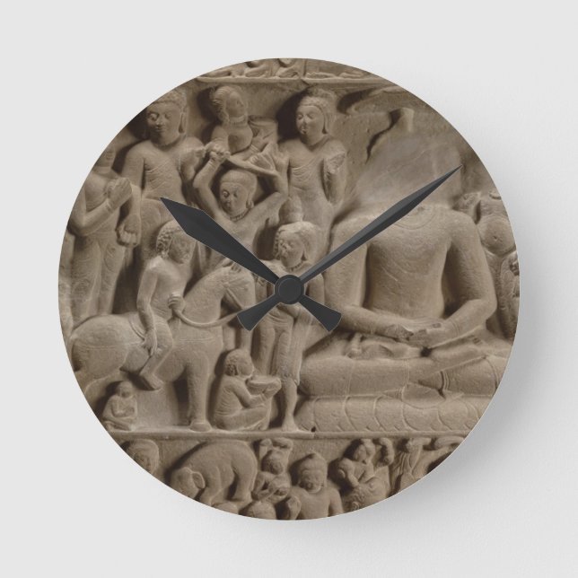 Scenes from Buddha's life, Sarnath, Uttar Pradesh Runde Wanduhr (Vorderseite)