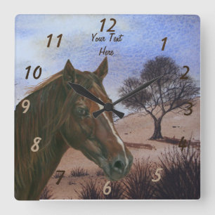 scenic equine portrait chestnut mare brown horse quadratische wanduhr
