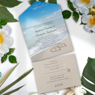  Scenic Hearts in the Sand Beach Wedding All In On All In One Einladung