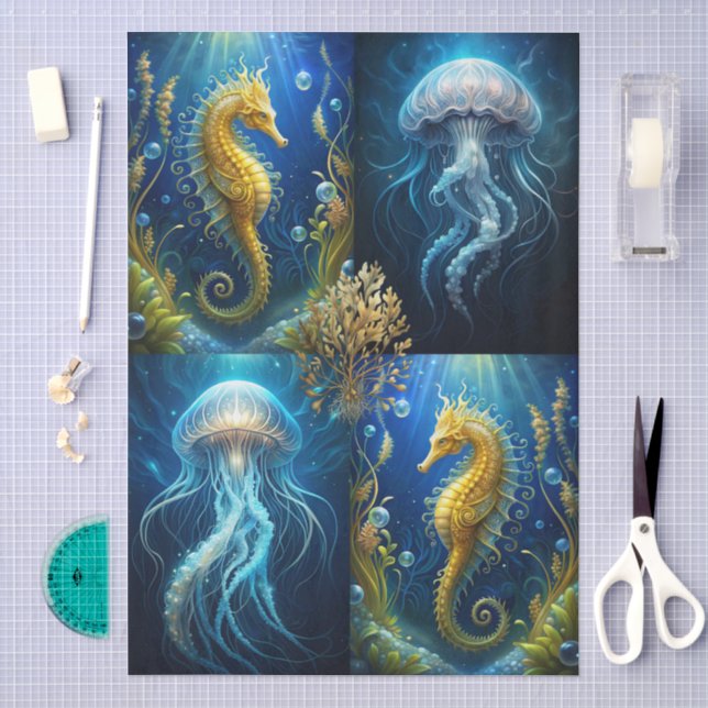 Scenic Jellyfish, Seahorses & Seaweed Decoupage Seidenpapier (Handwerk)