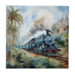 Scenic Landscape a Victorian Train Fliese<br><div class="desc">A lovely mountain landscape with a Victorian train and a castle in background</div>