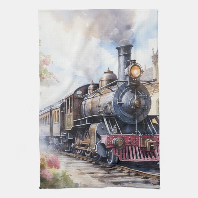 Scenic Landscape a Victorian Train Geschirrtuch (Vertikal)