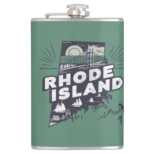 Scenic Rhode Island Retro Silhouette  Flachmann (Vorderseite)