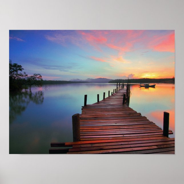 Scenic Sunrise Lake Jetty Pier Poster (Vorne)