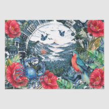 Scenic Tropical Florals Parrot & Butterflies