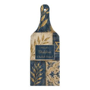 Schabbat-Challah-Board, Blau Gold, Rustikale Farmh Schneidebrett