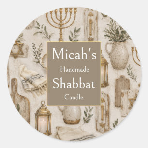 Schabbat-Kerzenetikett, Judaica-Ästhetik Rustikale Runder Aufkleber