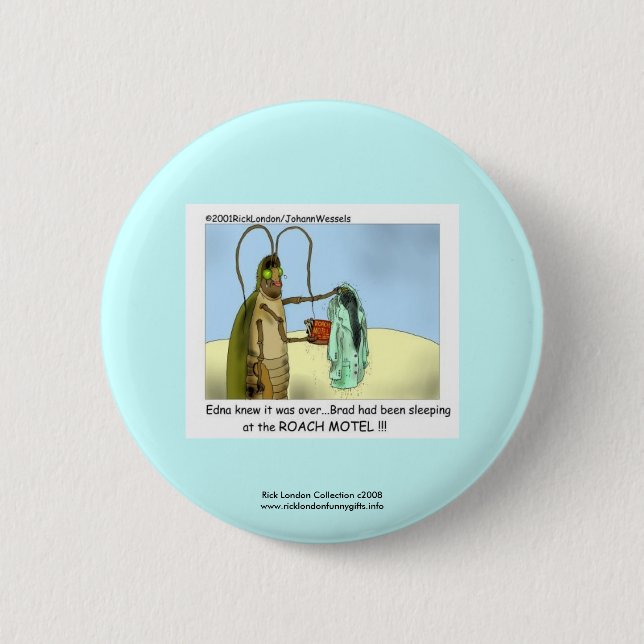 Schaben-Motel Lustiger Cartoon-Witzbutton Button (Vorderseite)