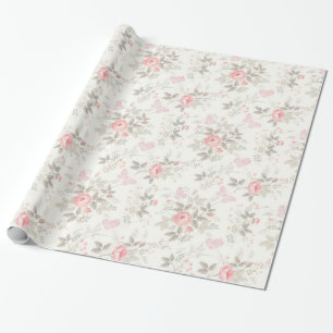 Schabige Antike Rosa Rosen Elfenbein Taupe Geschenkpapier