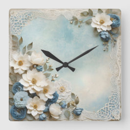 schäbige Blume Quadratische Wanduhr
