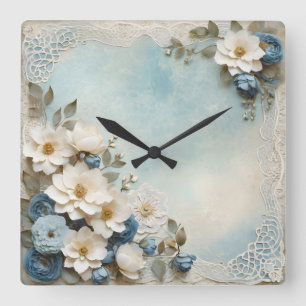 schäbige Blume Quadratische Wanduhr