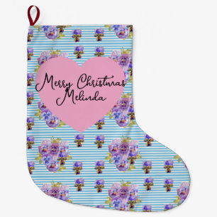 Schäbige Florale Pastellblaue Weihnachts Mädchen N Großer Weihnachtsstrumpf