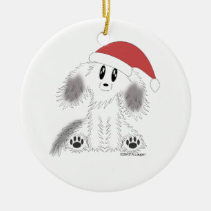 Schäbige Hündchen-Verzierung Weihnachtssankt Keramikornament